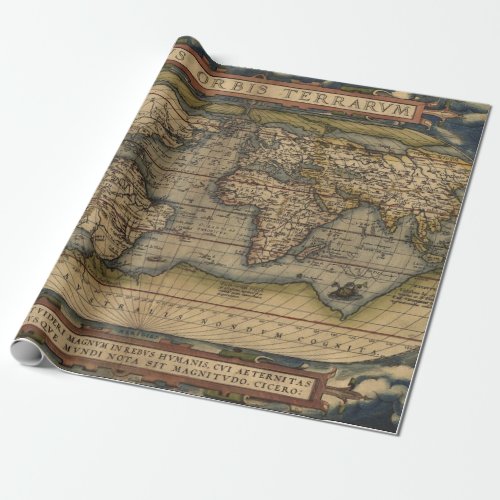 Colorful Antique Vintage World Map Ortelius Wrapping Paper