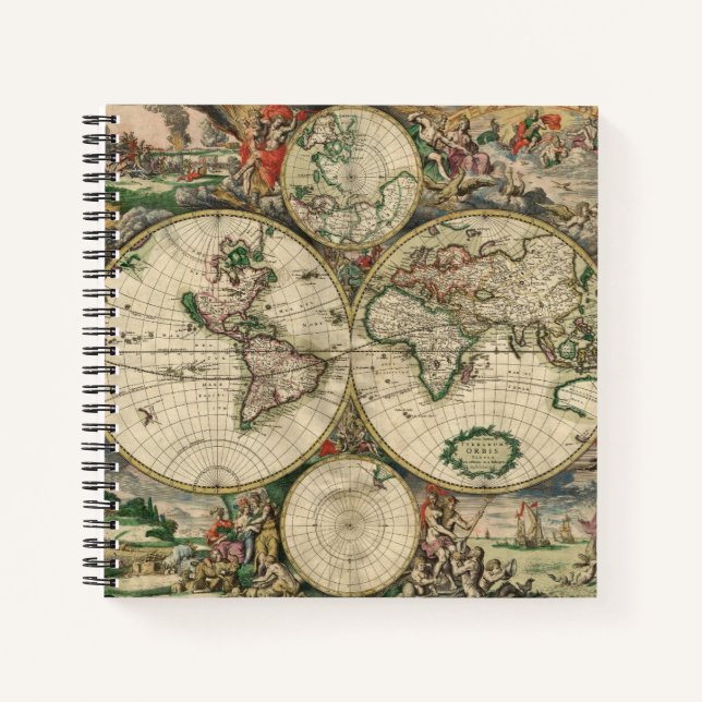 Colorful Antique World Map Notebook (Front)