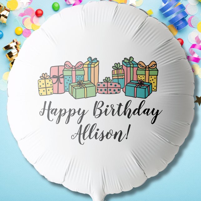 Colorful Any Age Name Happy Birthday Balloon (Fun Cute Colorful Happy Birthday Balloon)