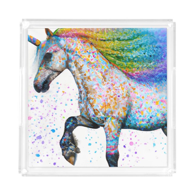 Colorful Appaloosa Unicorn Acrylic Tray (Front)