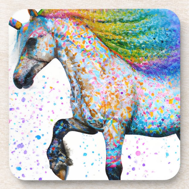 Colorful Appaloosa Unicorn Beverage Coaster (Front)