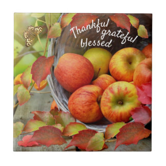 Colorful Apple Basket and Fall Leaves. Ceramic Tile