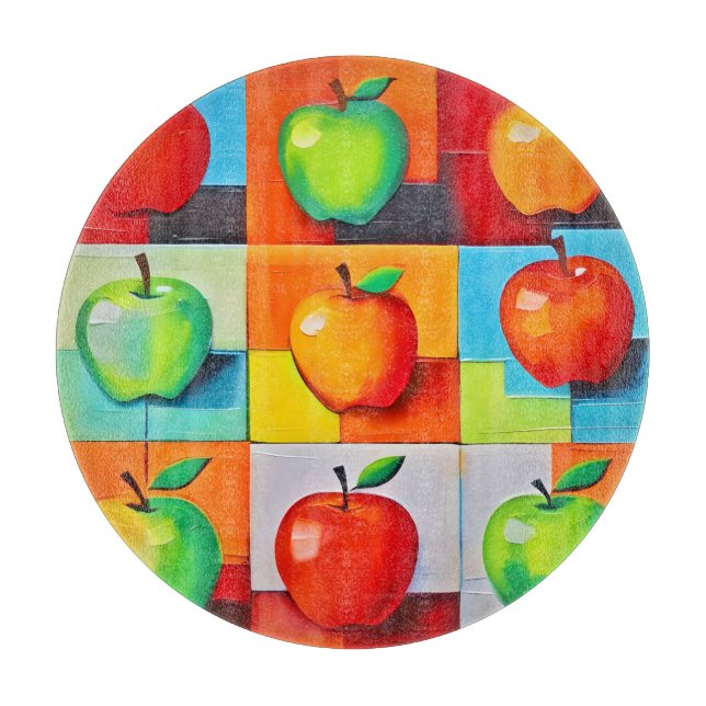 Colorful Apple Grid Cutting Board (Front)
