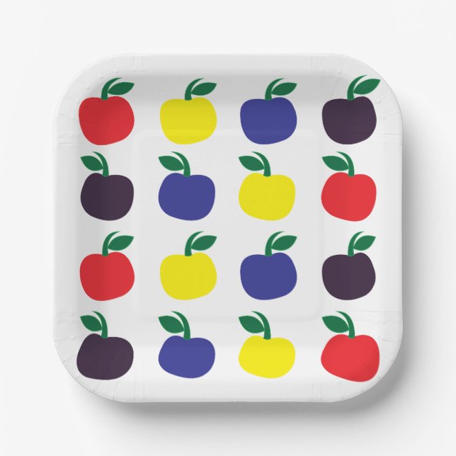Colorful Apples Fruits Paper Plates (Front)