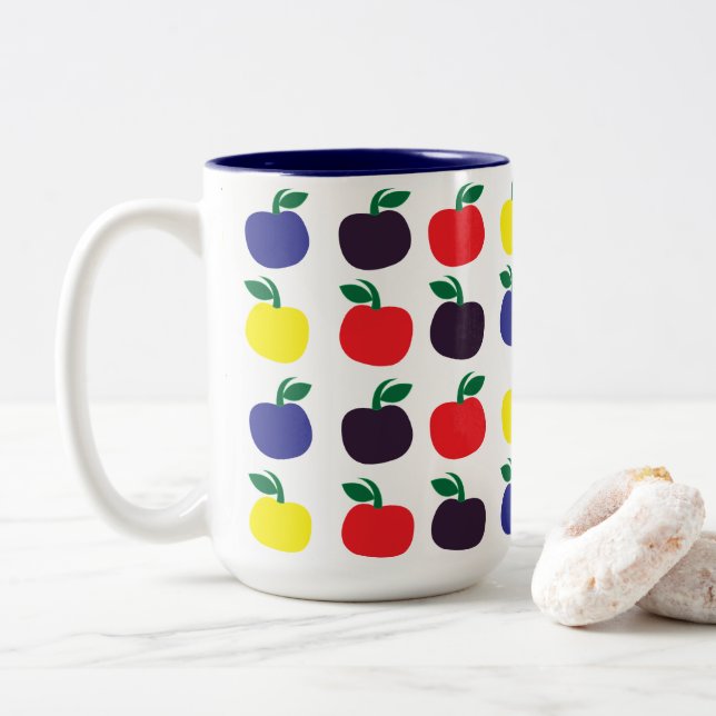 Colorful Apples Fruits Two-Tone Coffee Mug (With Donut)