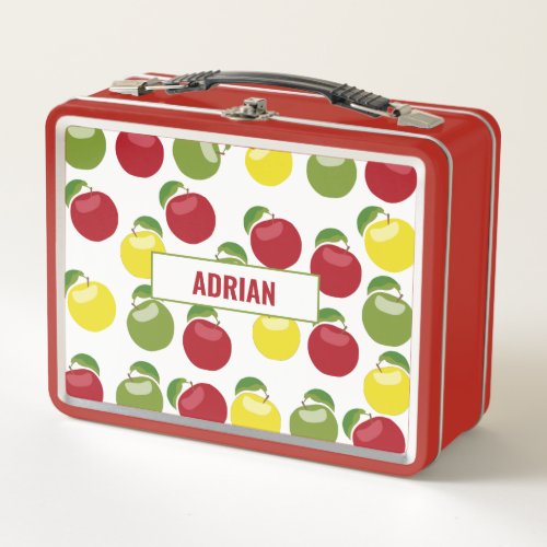 Colorful Apples Pattern Custom Name School Metal Lunch Box