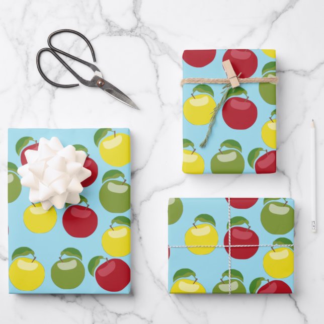 Colorful Apples Pattern Wrapping Paper Sheets (Front)