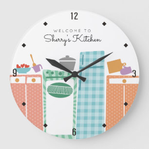 colorful appliances cooking baking kitchen clock