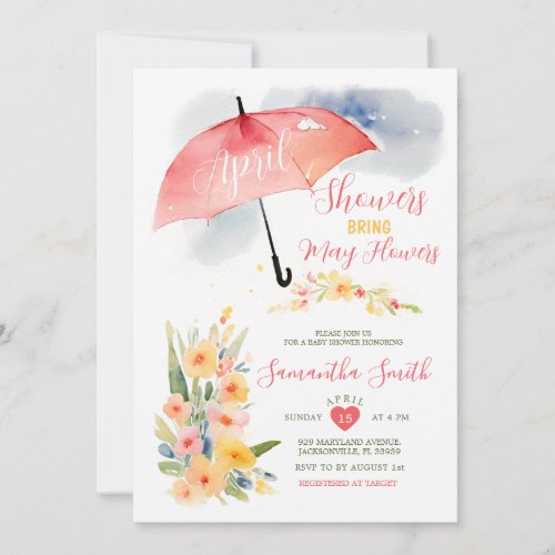 Colorful April Showers Red Umbrella Baby Shower Invitation