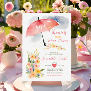 Colorful April Showers Red Umbrella Baby Shower Invitation