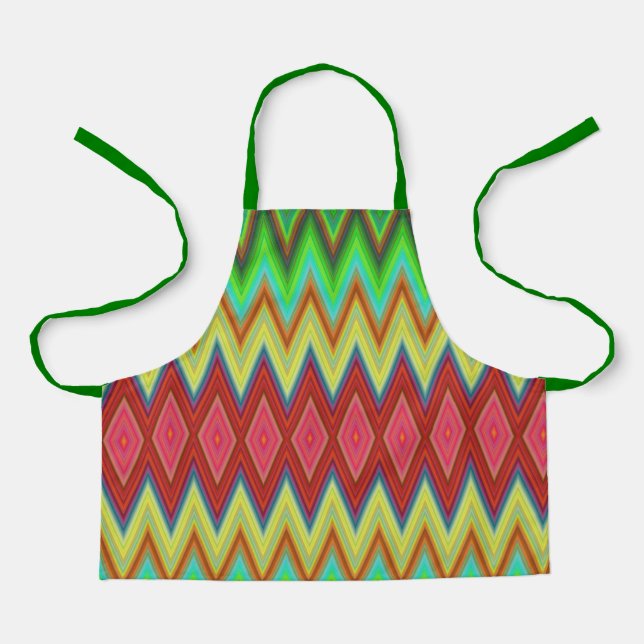 Colorful apron with a zigzag pattern in green (Front)
