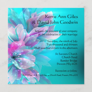 Colorful Aqua Blue and Pink Wedding Invitation
