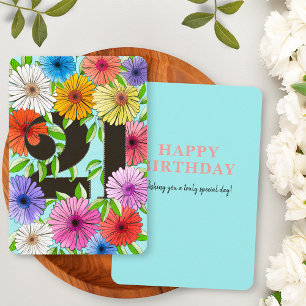 Colorful Aqua Blue Floral Happy 21st Birthday Card