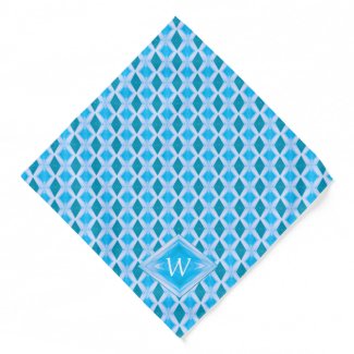 Colorful Aqua Diamond Pattern Custom Monogram Bandana