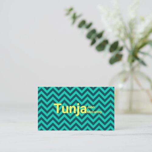 Colorful Aqua Green Yellow Chevron Pattern Business Card