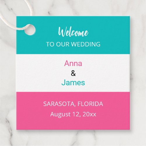 Colorful Aqua Hot Pink Wedding Favor Tags