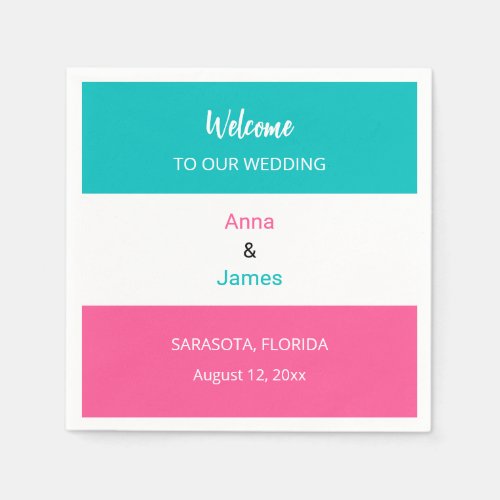 Colorful Aqua Hot Pink Wedding Napkins