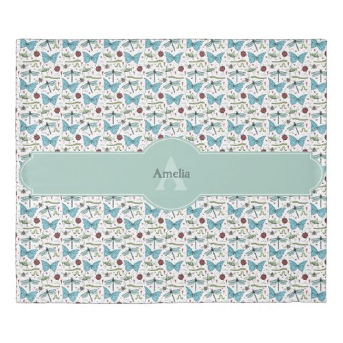 Colorful Aqua Name Love Bug Insects for Bug Lovers Duvet Cover