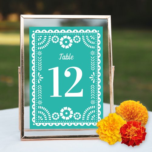 Colorful Aqua Papel Picado Wedding Table Number