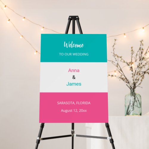 Colorful Aqua Pink Wedding Welcome Sign