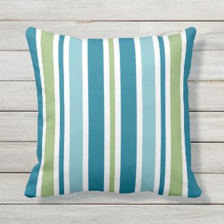 Colorful Aqua Teal & Green Summer Stripes Pattern Outdoor Pillow