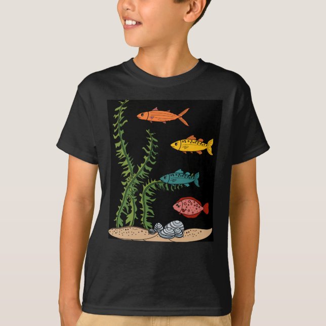 Colorful Aquarium Fish Animal Motifs T-Shirt (Front)