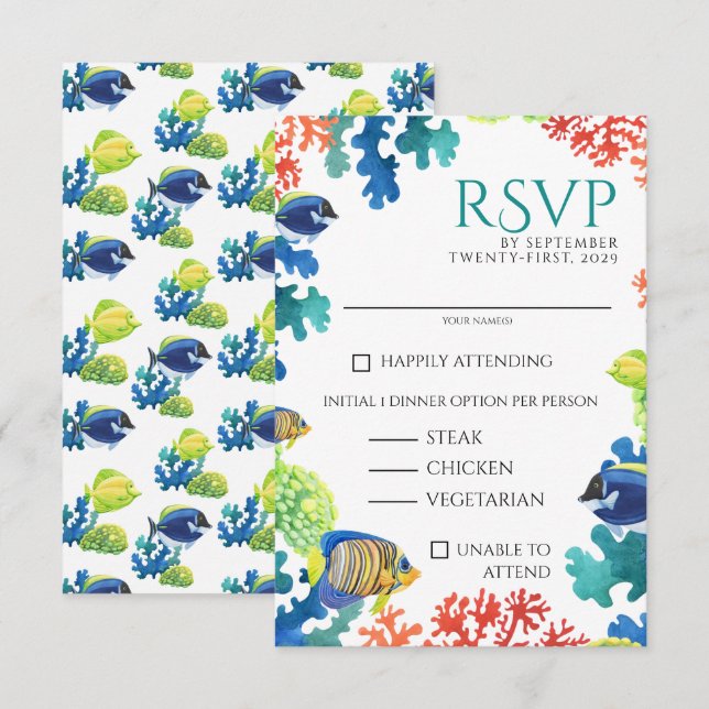 Colorful Aquarium Food Choices RSVP Card (Front/Back)