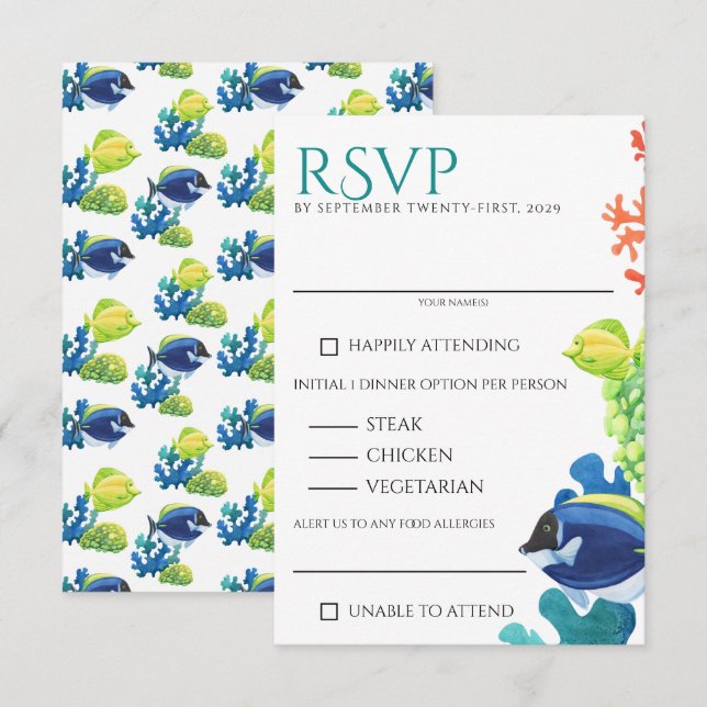 Colorful Aquarium Food Choices RSVP Card (Front/Back)