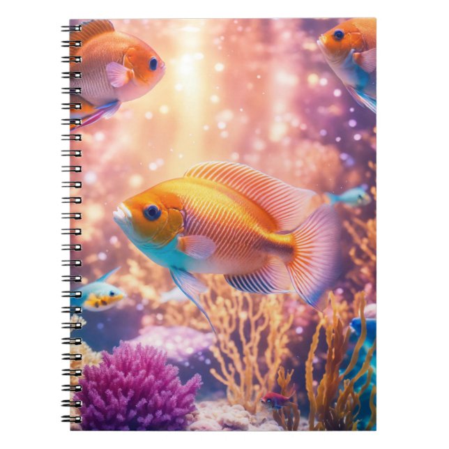 Colorful Aquarium in Bright & Shiny Pastel Rose Notebook (Front)