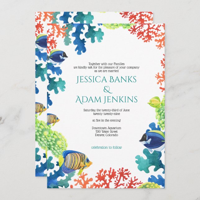 Colorful Aquarium with QR Code Wedding Invitation (Front/Back)