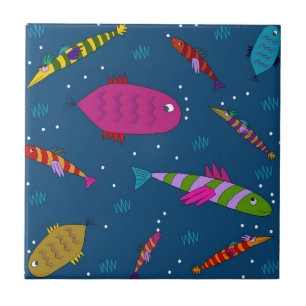 Colorful Aquatic Fish Whimsical Ceramic Tile