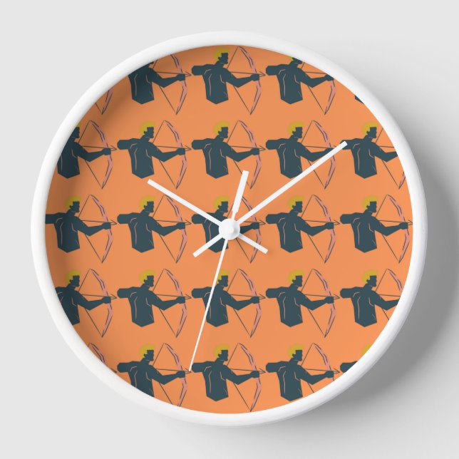 Colorful Archer Pattern on Orange Background Clock (Front)