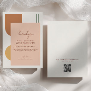 Colorful Arches Coral Pink Boho Wedding QR Code Thank You Card