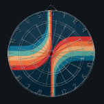 Colorful arches in retro style dart board<br><div class="desc">Retro style double arches geometrical pattern illustration with turquoise, blue, red and beige stripes decoration on dark blue background.</div>