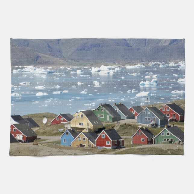 Colorful architecture of the town, Narsaq, Kitchen Towel (Horizontal)