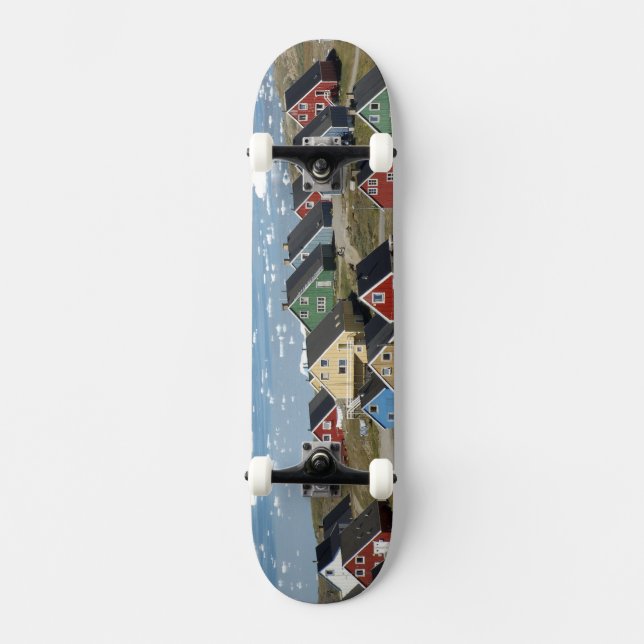 Colorful architecture of the town, Narsaq, Skateboard Deck (Front)