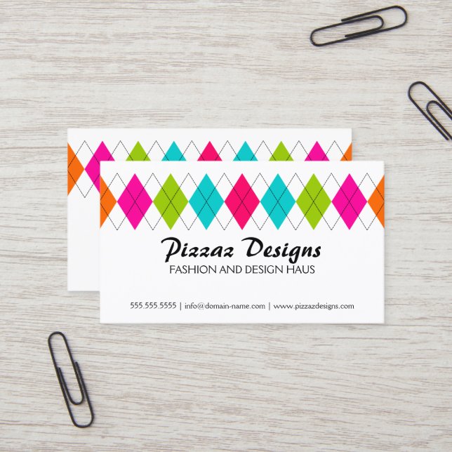 Colorful Argyle Business Card (Front/Back In Situ)