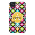 Colorful Argyle Floral Pattern Monogram Name