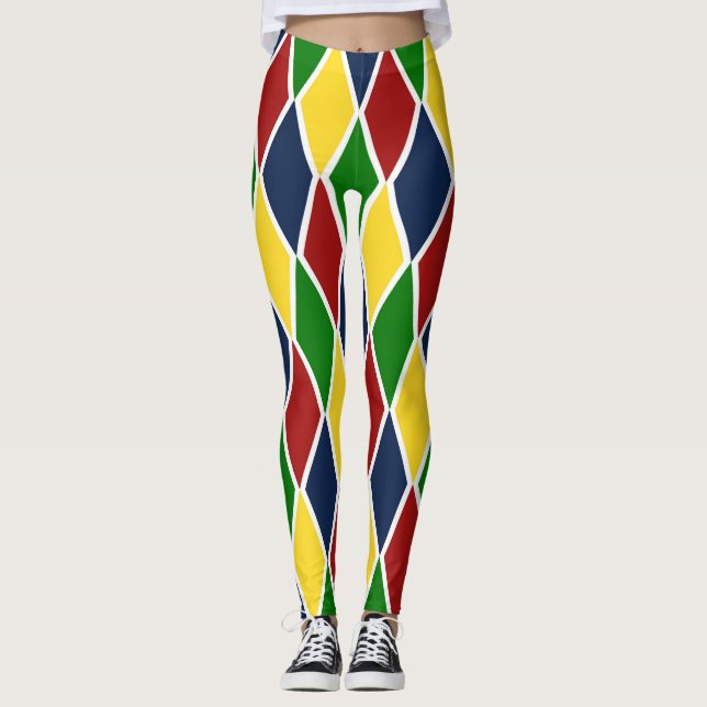Colorful Argyle Harlequin Diamond Trendy Leggings (Front)