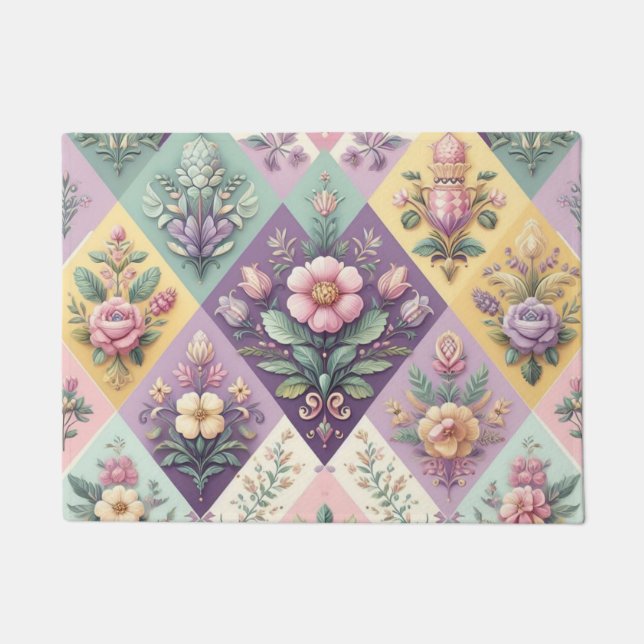 Colorful argyle pastel Easter/Spring Doormat (Front)
