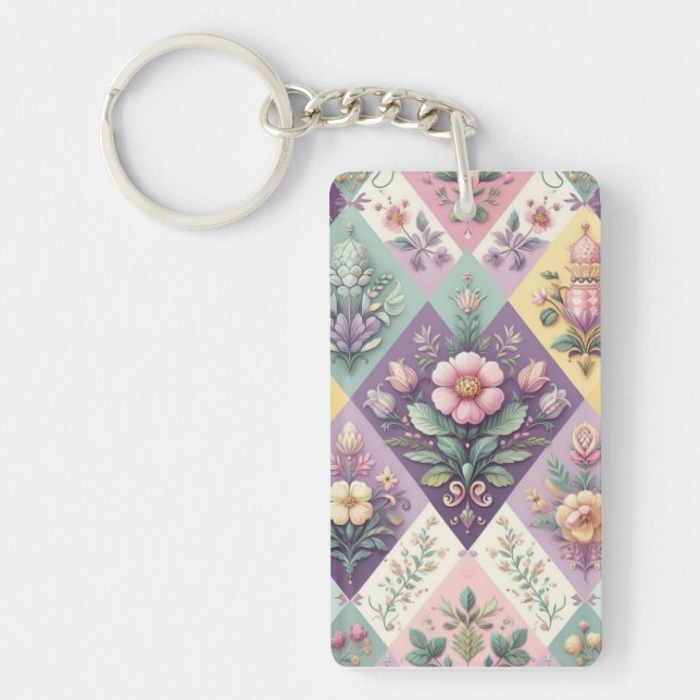 Colorful argyle pastel Easter/Spring Keychain (Front)