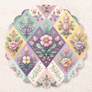 Colorful argyle pastel Easter/Spring Paper Coaster