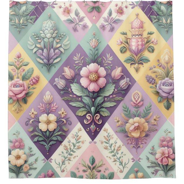 Colorful argyle pastel Easter/Spring Shower Curtain (Front)