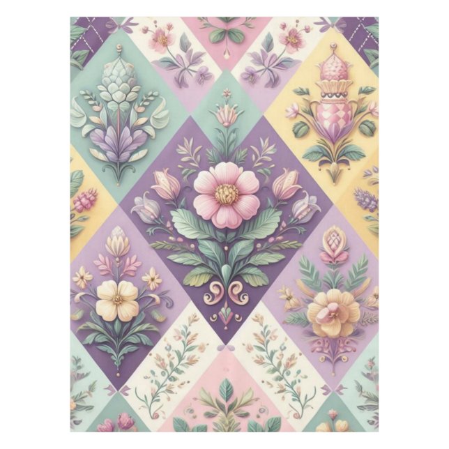 Colorful argyle pastel Easter/Spring Tablecloth (Front)