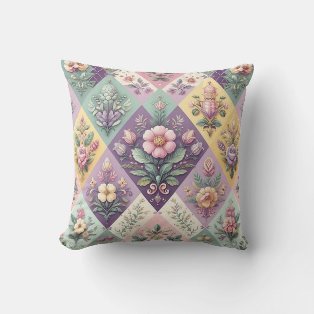 Colorful argyle pastel Easter/Spring Throw Pillow (Front)