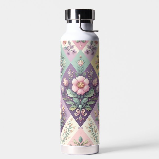 Colorful argyle pastel Easter/Spring Water Bottle (Left)