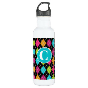 Colorful Argyle Pattern Personalized Water Bottle