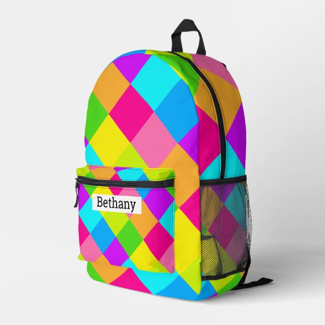 Colorful Argyle Pattern Printed Backpack (Back Corner Right)