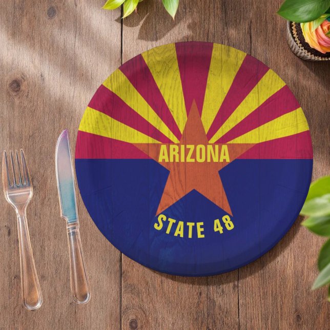 Colorful Arizona Flag State 48 Paper Plates (paper plate two line template )