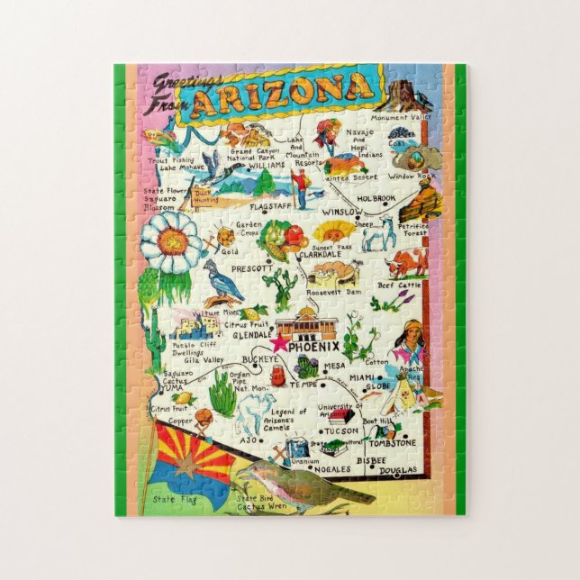 Colorful Arizona Map 11x14 Jigsaw Puzzle (Vertical)